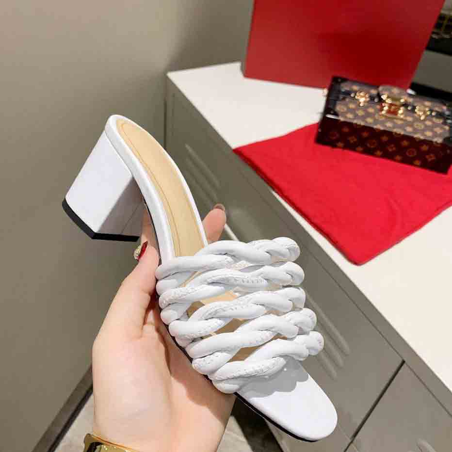 

2021 women high heel dress shoes fashion ladies mesh square toe sandal designer woman office party shoe with box size 35-42
