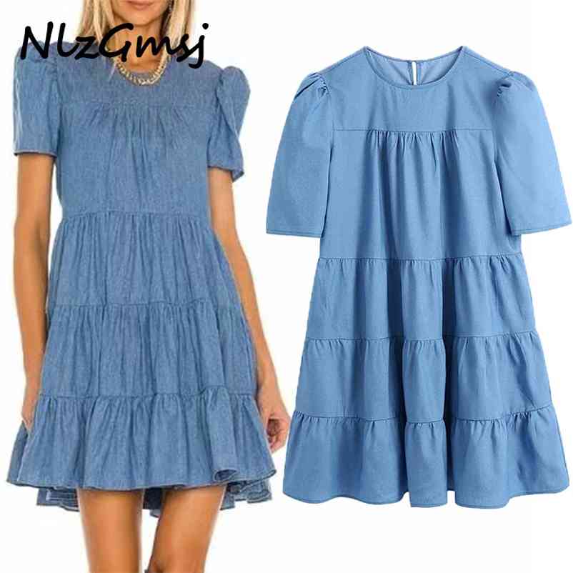 

Dres Summer Fashion Round Neck Short Sleeve Solid Color Loose Fit Temperament Mini 210628, As picture