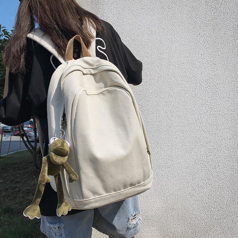 

Backpack Canvas Women Aesthetic Solid Simple Design Girl Students Knapsack Bag For Lady Men Couples School Books, Black