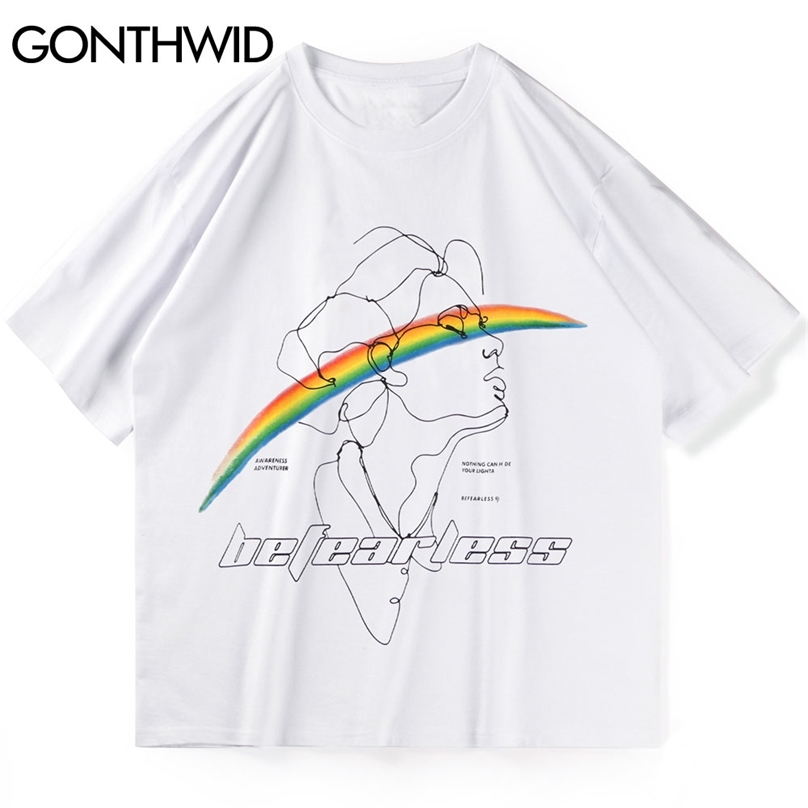 

T-Shirts Harajuku Rainbow Sketches Tshirts Streetwear Hip Hop Casual Tees Mens Fashion Summer Short Sleeve Cotton Tops 210602, Black