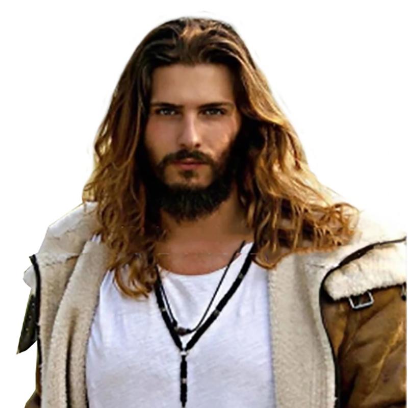 

Synthetic Wigs Hair Curly Middle Part Dark Brown Men Wig 24 Inch Long