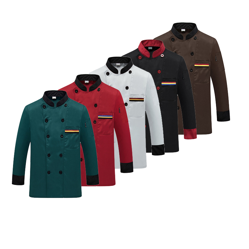 

Men Theme Costume Long-sleeved Chef Jacket Hotel Service Working OutWear Restaurant Kitchen Work Women Tooling Chefs Uniform Cooking Clothes Two Piece Sets, Mixed color