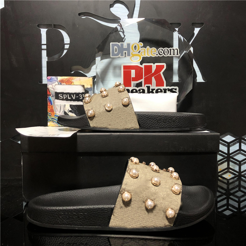 

Top Quality Men Women Rubber Slipper Designer Sandals Shoes Slide Summer Beach Outdoor cool slippers Fashion Wide Flat Flip Flops With Box S, Black