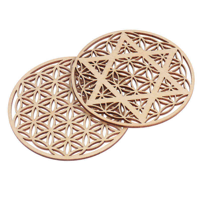

5pcs Creative Log Color Chakra Pattern Coaster Wood Round Edge Circles Carved Coaster Flower Of Life Natural Symbol Decor Y1213