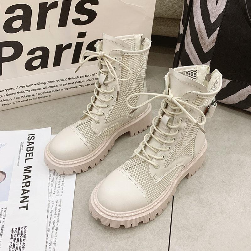 

Martin Boots Street Fashion 2021 Summer New Mesh Breathable All-Match Women Shoes Sandals Round Head High Gang Solid Color, White 1