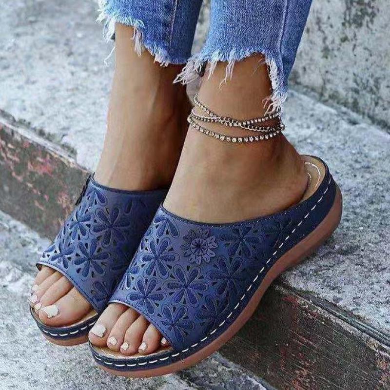 

Women's Wedges Slippers 2021 Summer Platform Shoes Ladies Slides Hollow Out Flowers Sewing Large Size 35-43 Zapatillas De Casa, Black