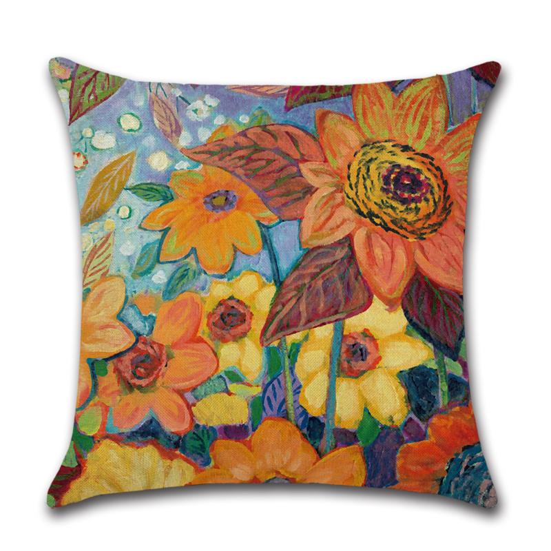 

Cushion/Decorative Pillow Sunflower Cushion Cover 45*45cm Hand Drawn Flowers Decorative Pillows For Sofa Throw Pillowcase Home Decor, As picture