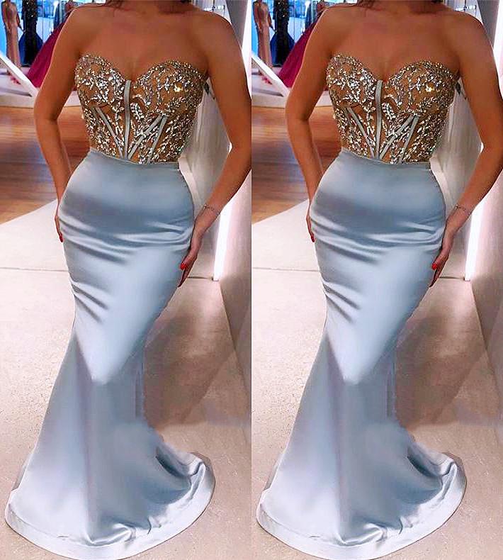 

2022 Light Blue Plus Size Arabic Aso Ebi Mermaid Lace Sexy Prom Dresses Sweetheart Satin Elegant Evening Formal Party Second Reception Bridesmaid Gowns Dress, Light sky blue
