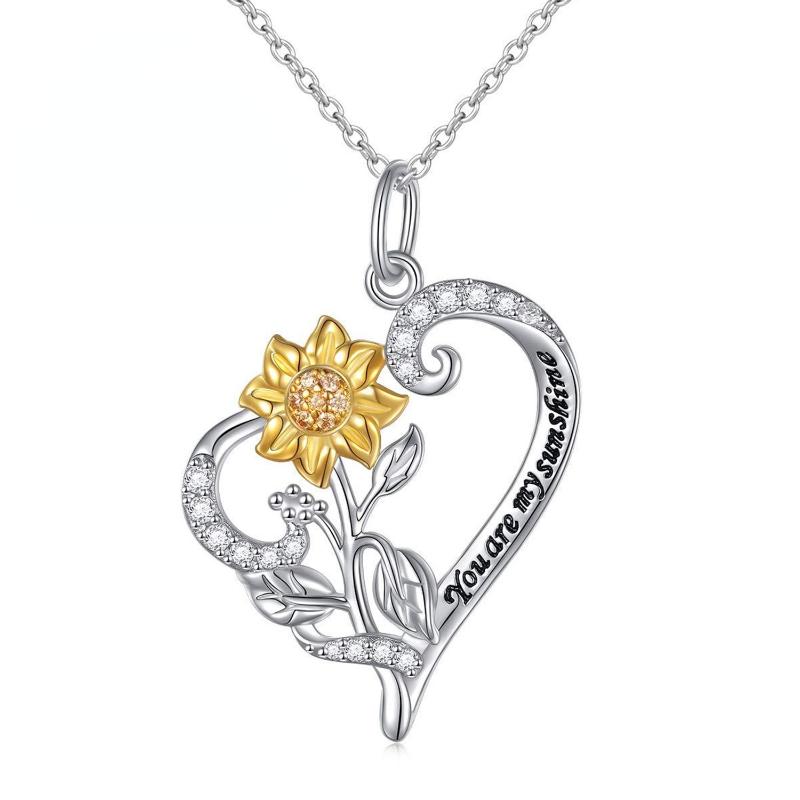 

Pendant Necklaces 2022 Heart S925 Sterling Silver Sunflower Necklace Engraved Jewelry Family Gift For Women