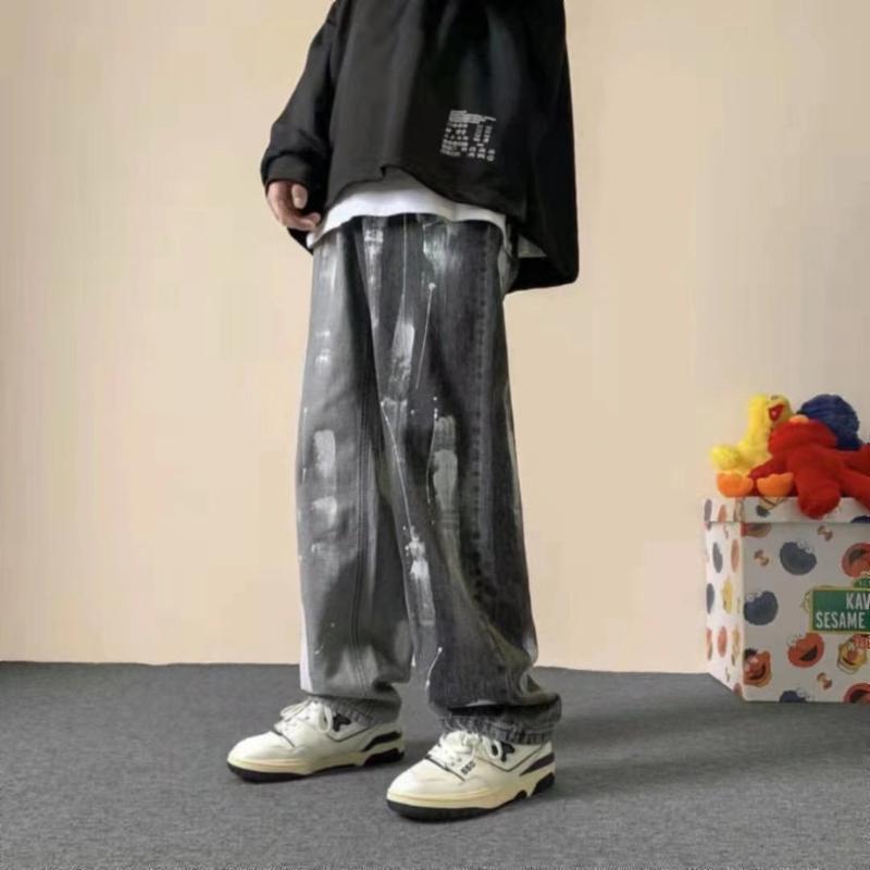 

Men' Jeans ICCLEK Spring And Autumn Straight Loose Pants Contrast Color Wide-leg Trousers Flare Men, Gray