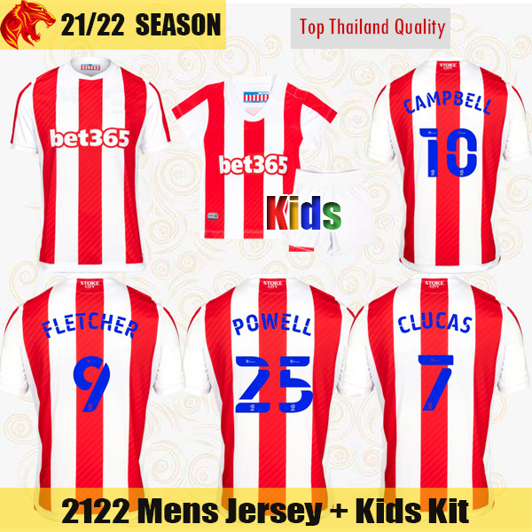 

21 22 Stoke Soccer Jerseys City CAMPBELL 2021 2022 ALLEN CLUCAS VRANCIC THOMPSON WILMOT BROWN VOKES Football Shirt POWELL MCCLEAN Mens Jersey Kids Kit, Kids 2122 home