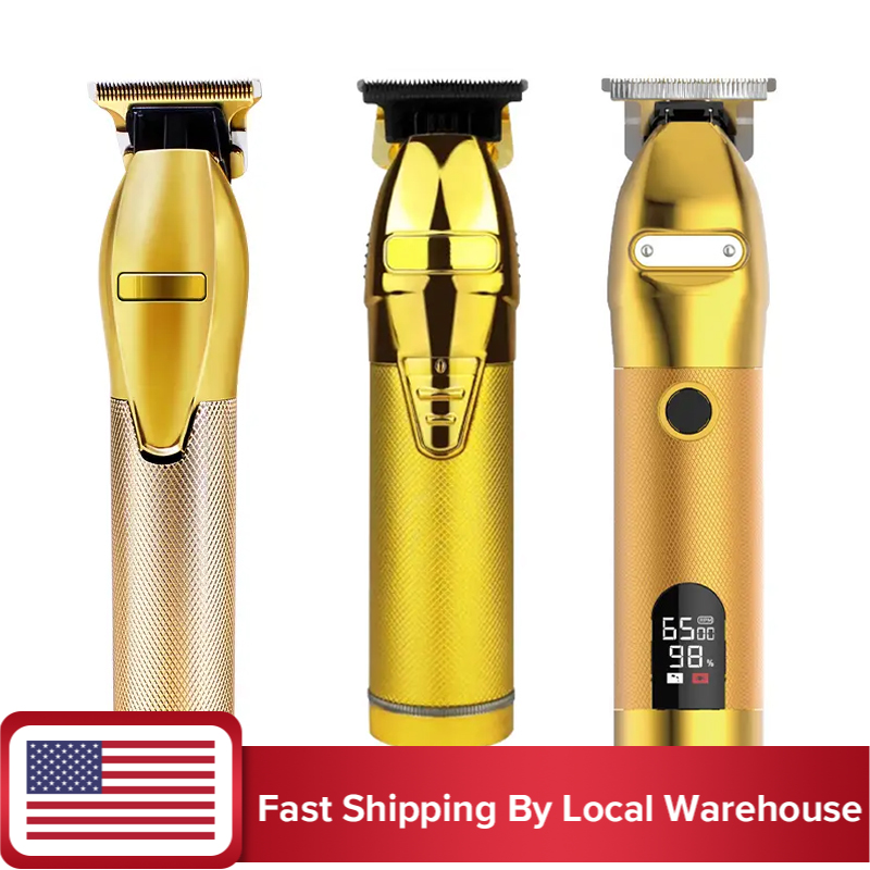 

hair clipper trimmer haircut electric rechargeable barber shaver for men gold metal barbershop shaving T-blade trimming outline