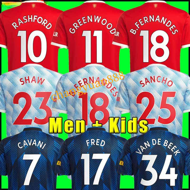 

21 22 SANCHO RASHFORD jerseys 2021 2022 MANCHESter POGBA CAVANI MARTIAL SHAW VAN DE BEEK B. FERNANDES LINGARD UNITED GREENWOOD UTD soccer football shirt man kids kit, Kid 3rd