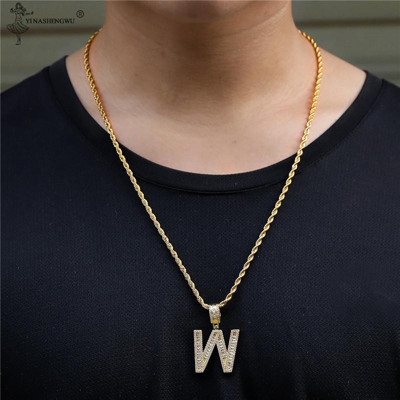 Pendant Necklaces Hip Hop Baguette Letters CZ Custom Name & Bling Cubic Zirconia For Men Woman Jewelry Accessories-image-699418926
