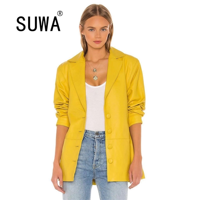 

INS Recommend Style Neon Yellow Coats And Jacket Women Long Sleeve Elegant Work Wear Casual Vintage Office Blazer Outwear 210525