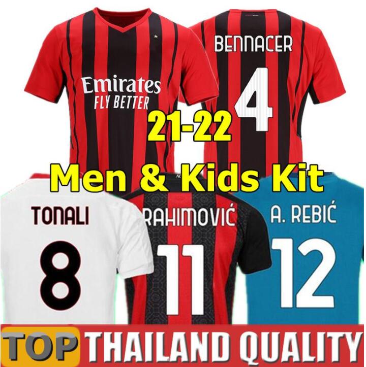 

Thailand 21 22 Fans Player Version AC Soccer milan IBRAHIMOVIC jerseys 2021 TONALI Mandzukic football shirt set Kessie brahim Men kids Kit uniform, Black;yellow
