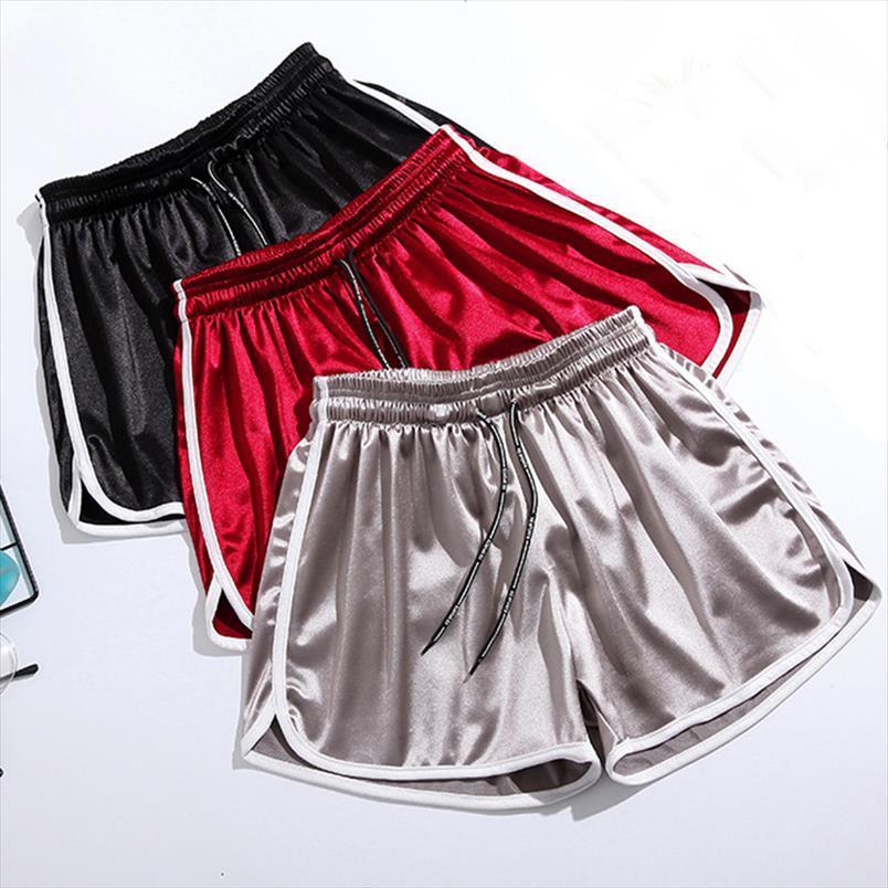 

s xl workout red women shorts black gray blue silk satin beach wear casual summer, White;black