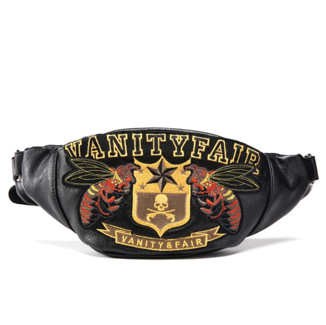 

Factory wholesale man bag medal waistbag sport leisure leather men bike bags type essential small bee embroidered oblique shoulder handbags, Black