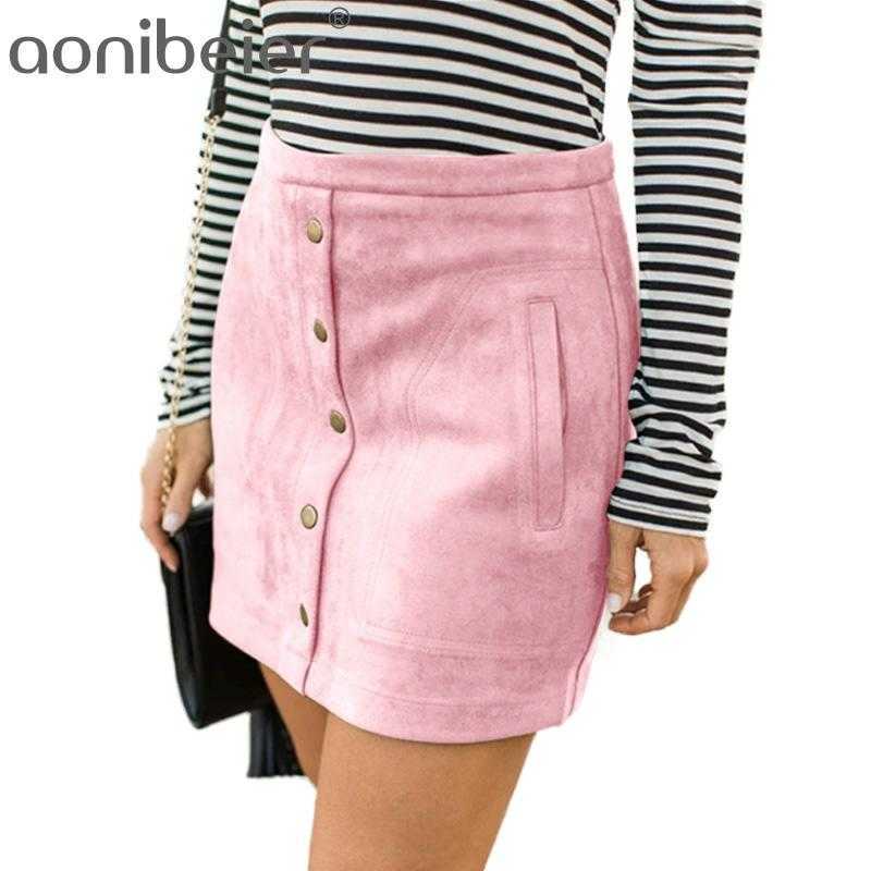 

Spring Autumn Women Skirt Fashion High Waist Suede Female Mini A Line Solid Color Ladies Skirts Multicolor 210604, Brown