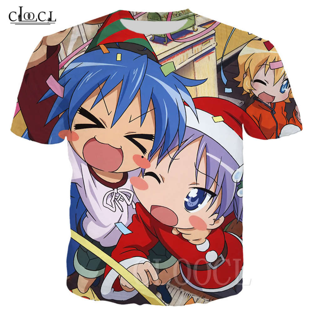 

Cloocl Lucky Star Anime Men/Women Casual T-shirt Sweatshirt 3D Short Mouw Loli Otaku Comic plus Size Tops, White;black