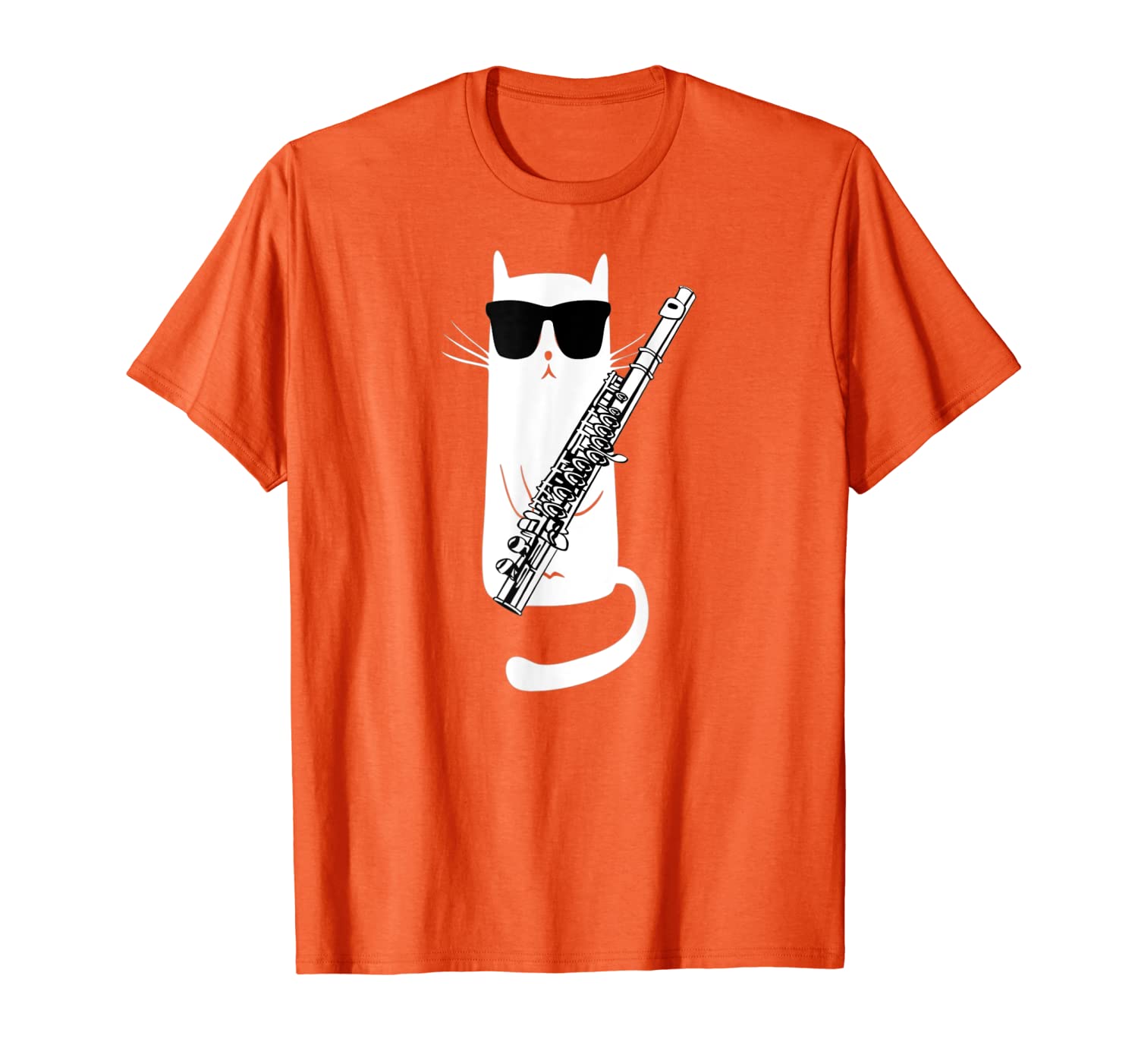 

funny cat wearing sunglasses playing flute t-shirt, White;black