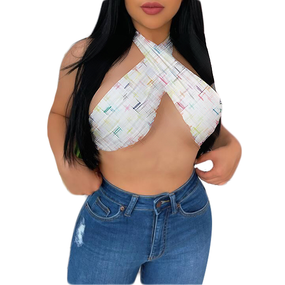 

Sexy Party Tops Camis For Ladies 2021 Summer Club Top Clothes Women's Fashion Casual Back Cross Bandage Neck Wrapped Chest Vest, White