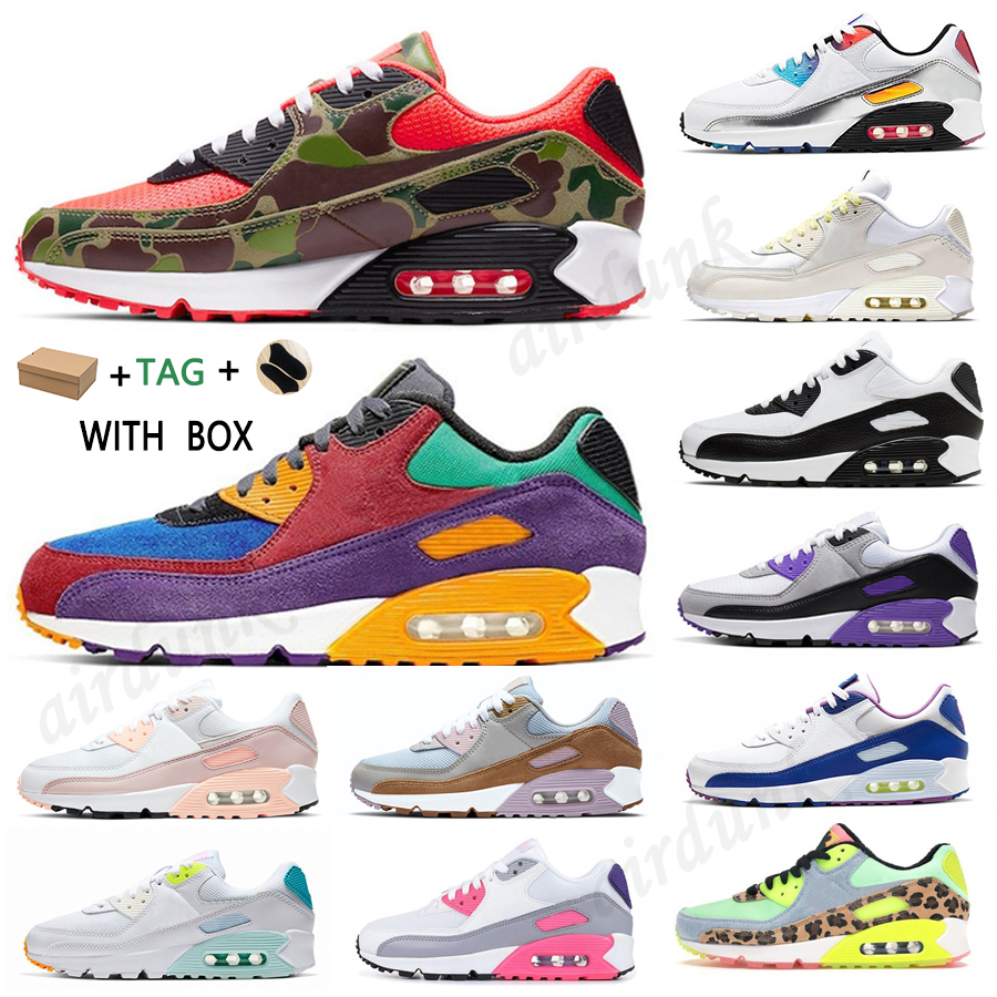 

[With box]2021 Top Quality 90 Men Women Run Shoes Laser Fuchsia Neon Accents Pale Ivory Mens Sports Trainers Classic 90s Sneakers size 36-45