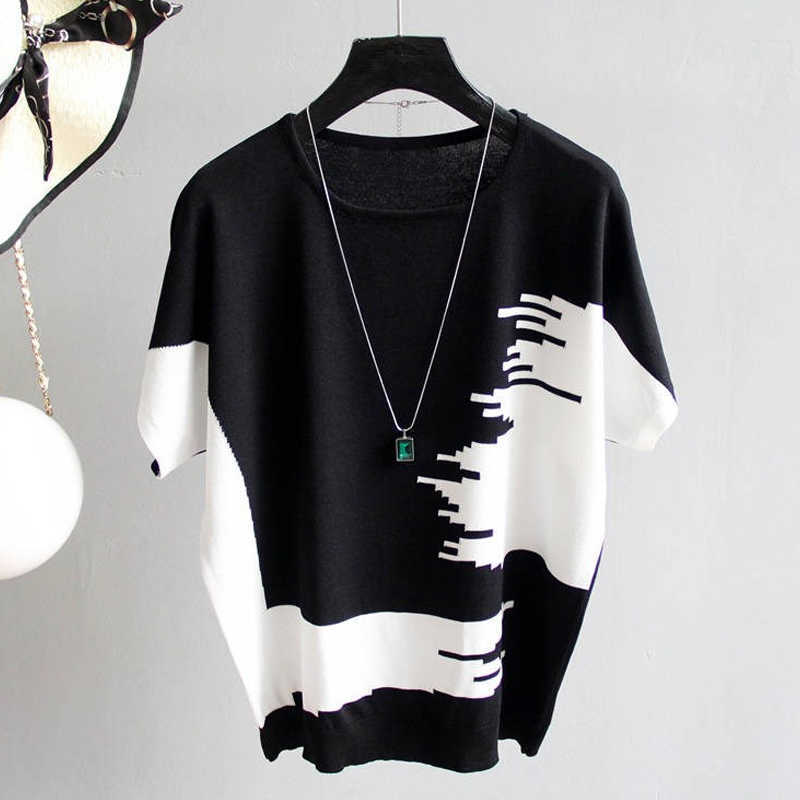 

Short Sleeve Tops Women Knit Blouse Women Blusas Mujer De Moda Verano Blouses Top Femme O-Neck Knitted Blouse Shirt E812 210602, White