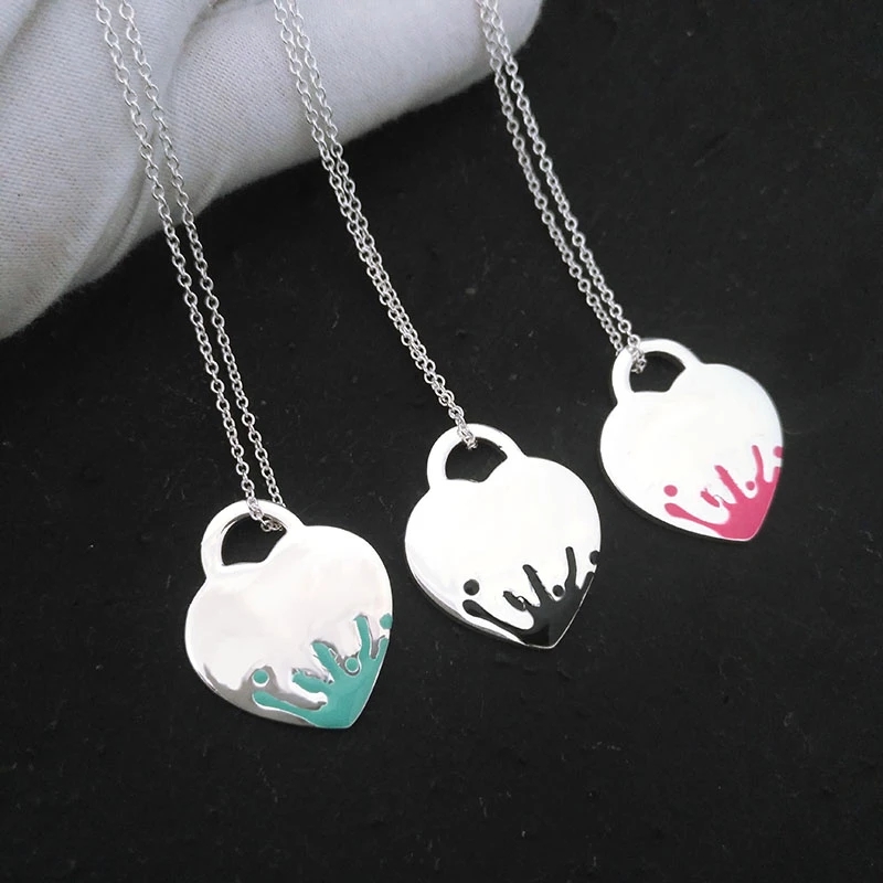 

Silver key heart necklace female Splased hearts couple's return to New york pendant jewelry for Women love neckces gift girlfriend party wedding holiday brand logo