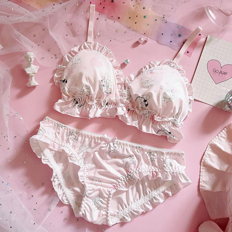 

Cotton Cup Adjustment Deep V Lolita Cute Girls Bras Lingerie Underwear Women Japanese Style Lace Bow Decorating Sexy Bra Set Sets, Pink