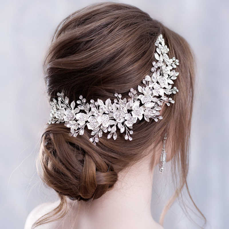 

Flower Headband Wedding Hair Accessories Bridal Tiara Comb pins Jewelry 210616