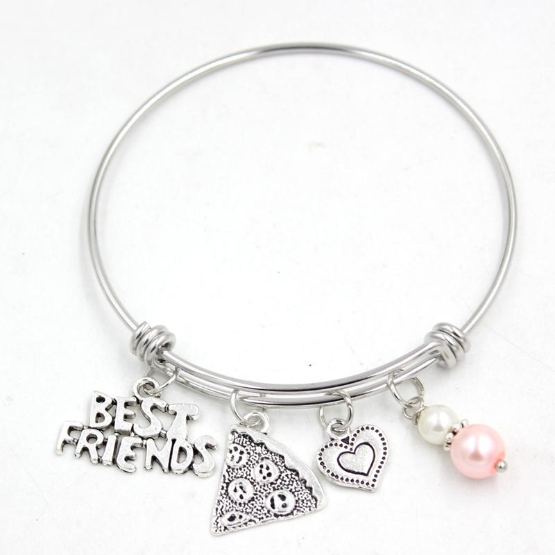 En gros En Acier Inoxydable Bijoux Amitié Bracelet Fil Expandble Bracelet Amis Pizza Bracelets BFF Cadeaux