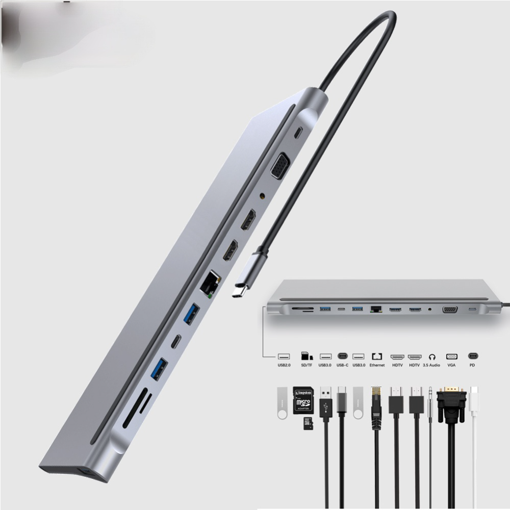 MST USB C Hub To HDMI-Compatible VGA Multi RJ45 Splitter 3.5mm Aux PD Charger SD TF Card Readers For Macbook Air-image-692345279