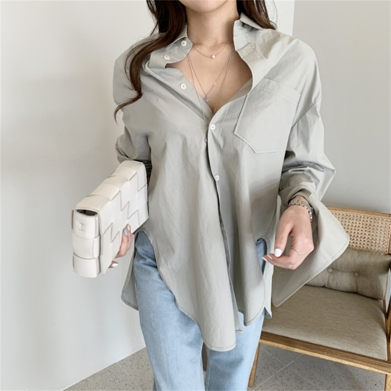 

Autumn Flare Sleeve Chiffon Shirt Top For Women Turndown Collar Tie Up Long Button Bottoming Wild s 210603, Picture color