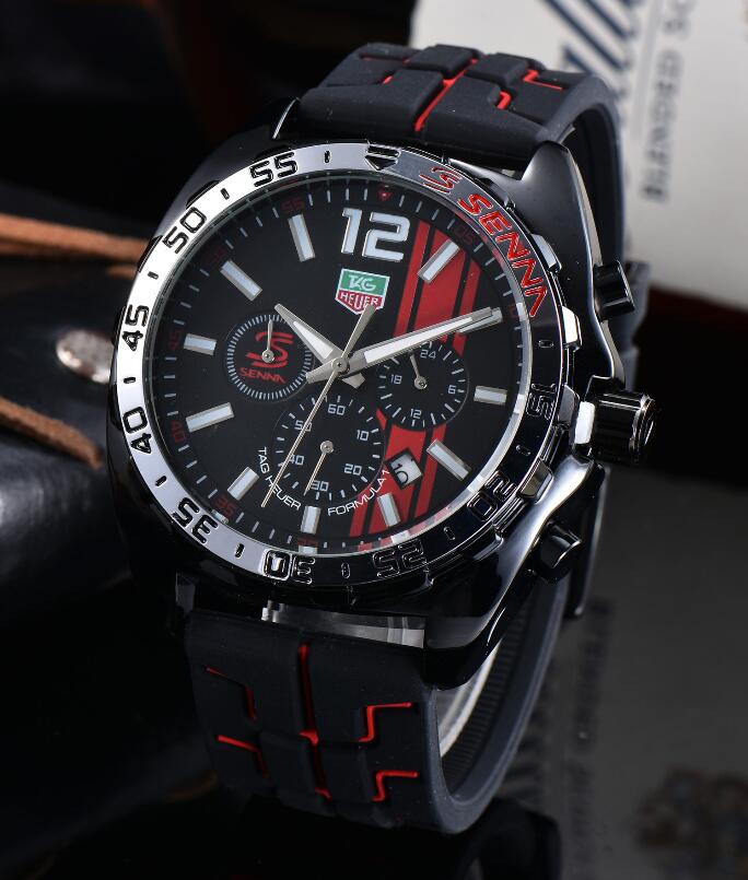 

051 TAG HOT HEUER New Fashion Mens Watches Full Function quartz Watches RUBBER BAND date clock men Sports Wristwatch