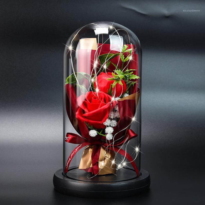 

Decorative Flowers & Wreaths 2021 LED Rose Flower Gifts Eternal Glass Cover With Fairy String Lights For Christmas Valentine'S Day Gift