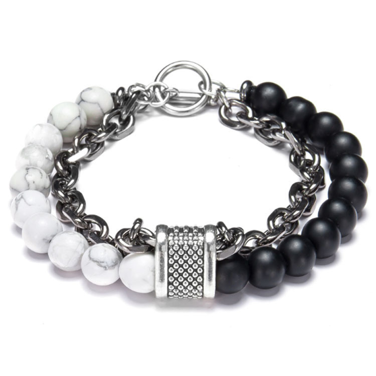 

Men's Beaded Bracelet Metal Chain Fashion Natural Healing Stone For Men