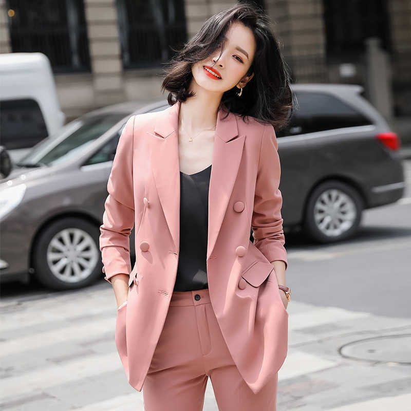 

Two-piece professional pants suit Large size S-4XL autumn and winter women's office jacket High quality elegant slim trousers 210527