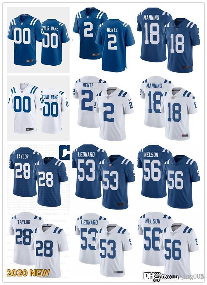 

Men Women Youth 56 Quenton Nelson 53 Darius Leonard 18 Peyton Manning 2 Carson Wentz custom blue White Football Jersey, Black;red