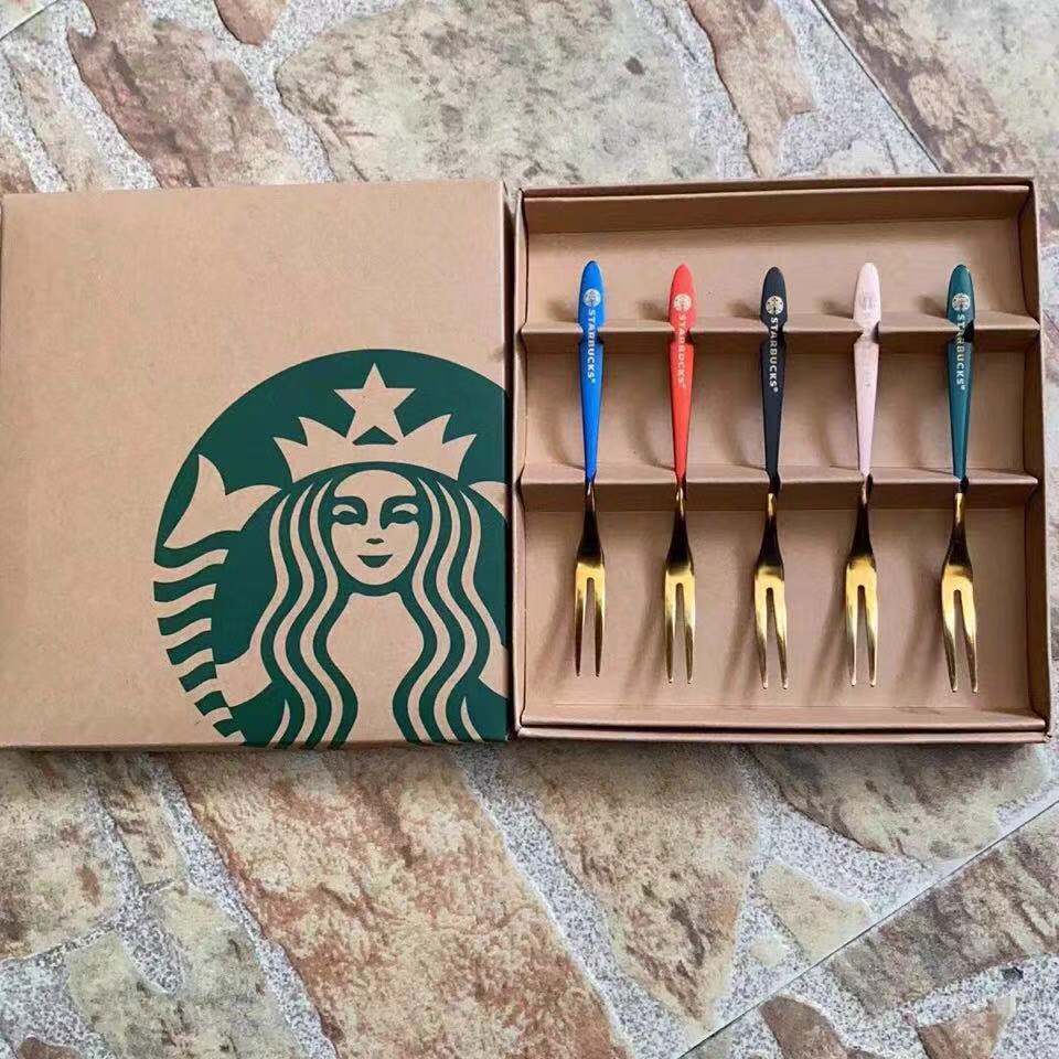 

1 Set Starbucks Forks Luxury Household Stainless Steel Cheese Dessert Cake Fork