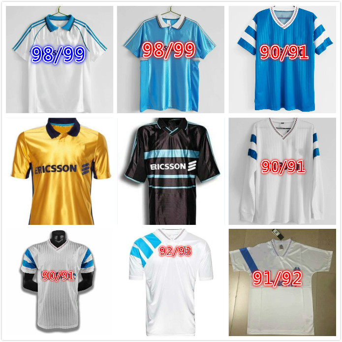 

1998 1999 2000 Olympique de Marseille retro soccer jersey 98 99 Pires Maurice Blanc Ravanelli DE LA PENA Gallas classic vintage football shirt