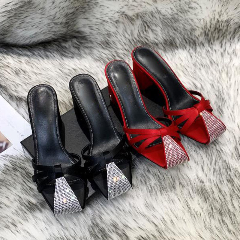 

Women's sandals latest summer authentic leather high heels striped ladies casual wear thick heel outdoor shopping letter slippers box rhines