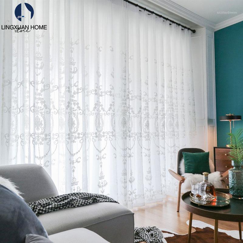 

Curtain & Drapes White Embroidered Sheer Voile Curtains For Bedroom Europe Tulle Window Living Room Customized Blinds