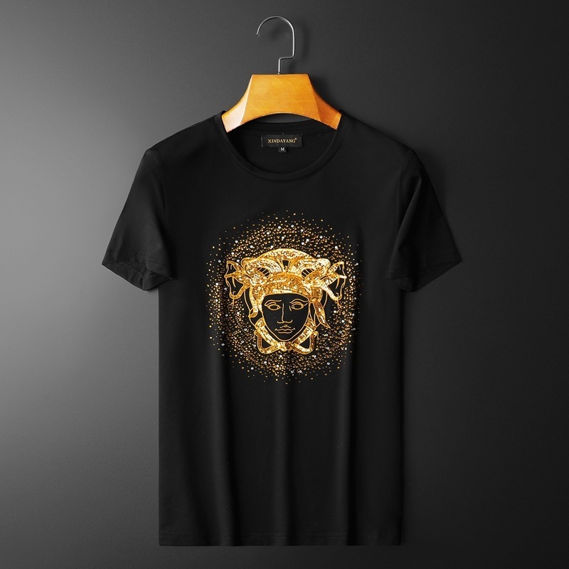 Summer men's T-shirt shirt short sleeve slim half sleeve tight fashion brand embroidery social guy T-shirt-image-700798807