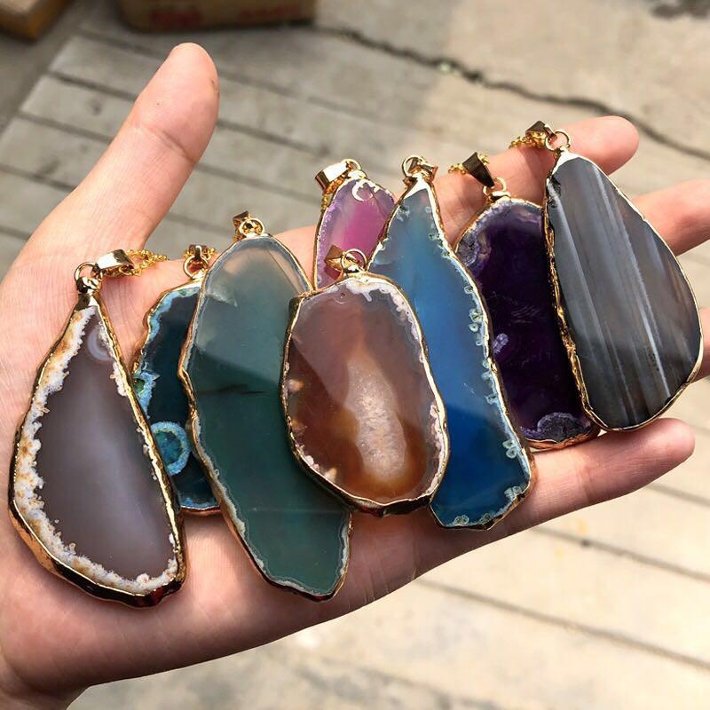 

Decorative Objects & Figurines Agate Slice Quartz Stones Natural Stone Pendant Necklace Jewelry Reiki Healing