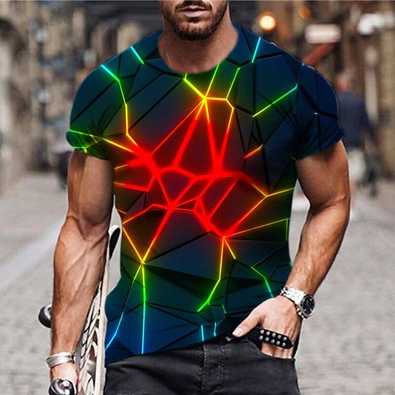 T-shirt Unisexe T-shirt 3D Imprimer Géométrique Géométrique Graphic Impression Col Col Vacances quotidiennes Imprimé à manches courtes Hautes Cas