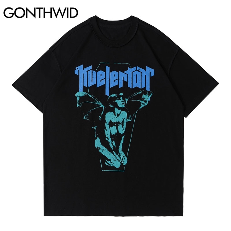 

Tshirt Streetwear Vintage Cartoon Print Punk Rock Gothic Tees Shirts Hip Hop Fashion Summer Casual Harajuku Loose Tops 210602, Black