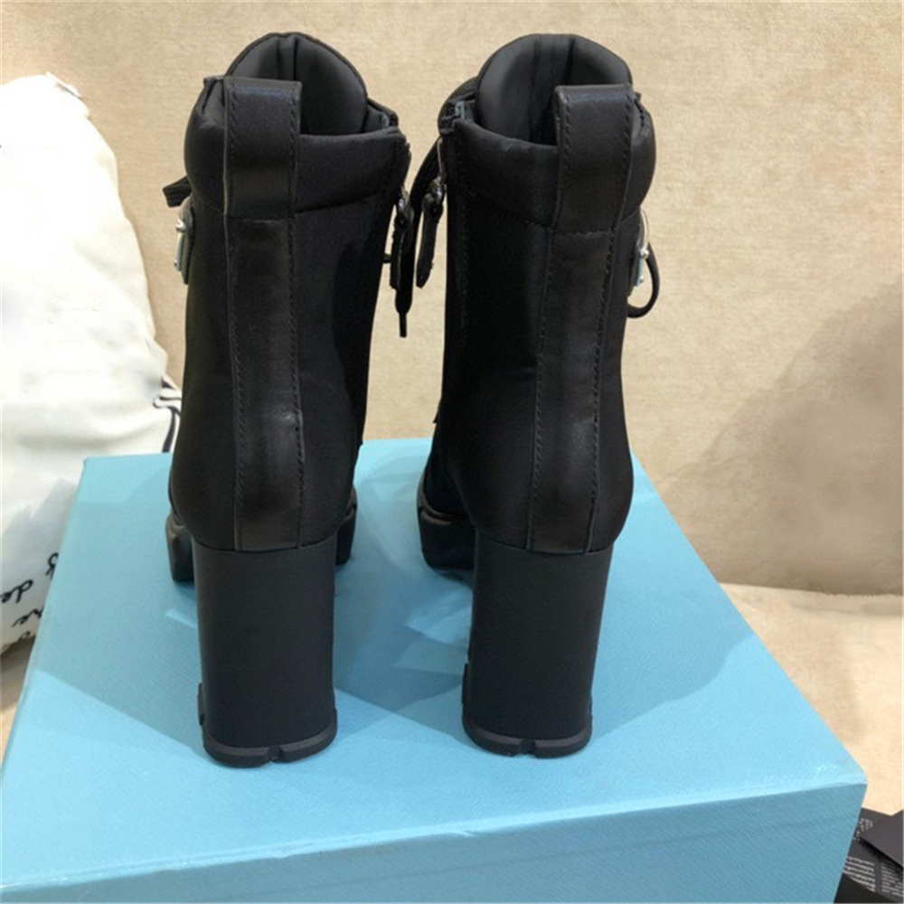 

Woman Designer Ankle Boots Leather and Nylon Fabric Booties Women Monolith Biker Australia Winter Platform High Heels Size 35-41