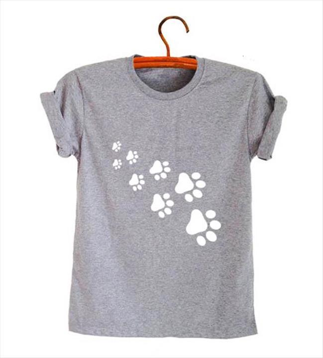 

Cat Paws Print Cotton Womens T Shirts Casual Funny Tee 6 Colors Drop Ship Z 326, White