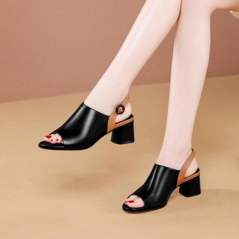 

Sandals Women's Summer Style Buckle Fish Mouth Square Root Casual Shoes Comfortable And Light Outdoor 2021, Black